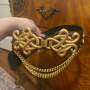 Elegant Gold and Brown Chain Accent Belt